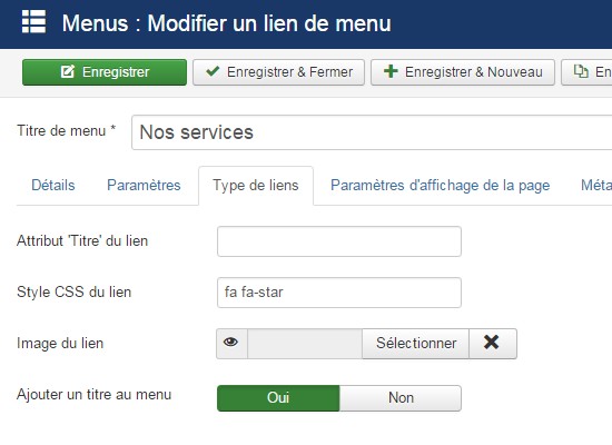 Ajouter des icônes à vos liens de menus