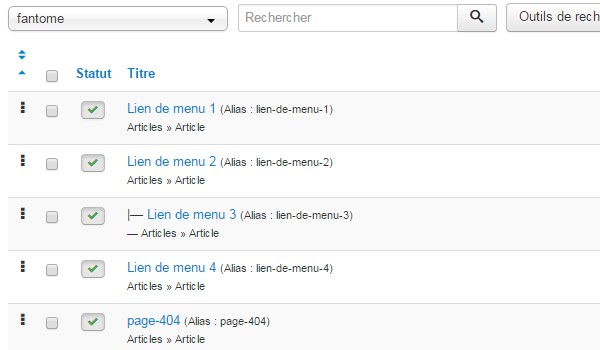 Structure menu Joomla