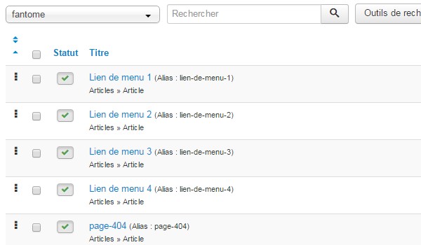 Structure menu Joomla