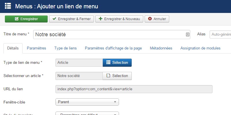 Créer son arborescence au moyen des menus