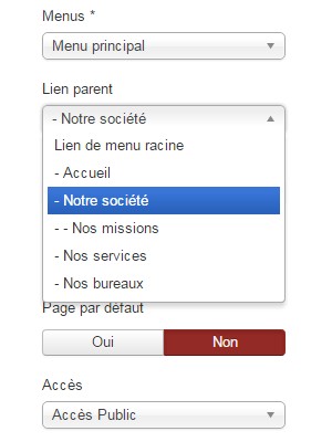 Créer son arborescence au moyen des menus