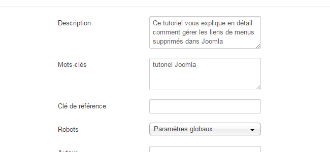 Metadonnées Joomla