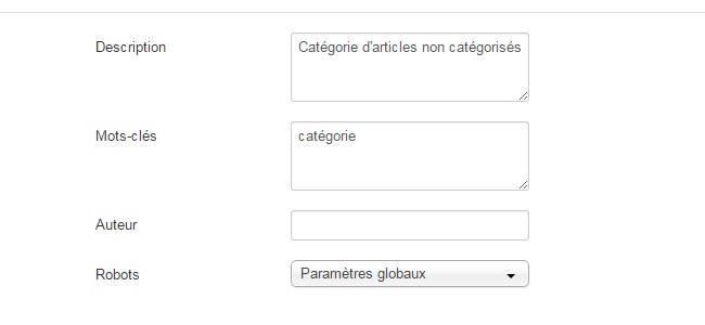 Metadonnées Joomla