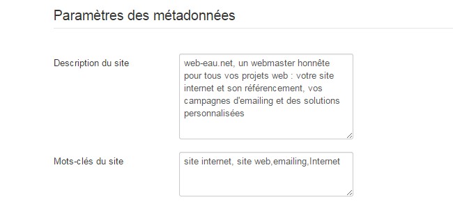 Metadonnées Joomla