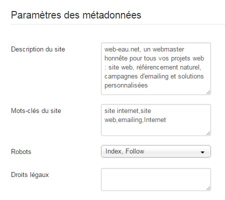 Les métadonnees dans Joomla!
