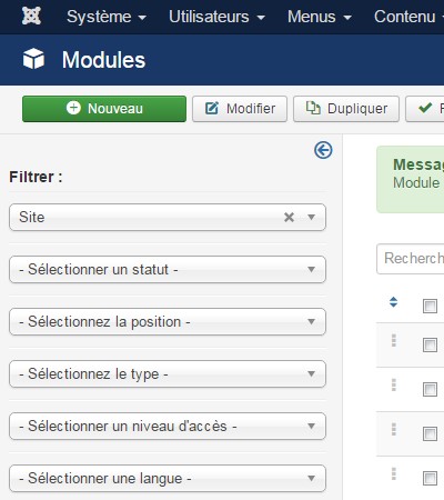 Masquer des modules sur smartphone
