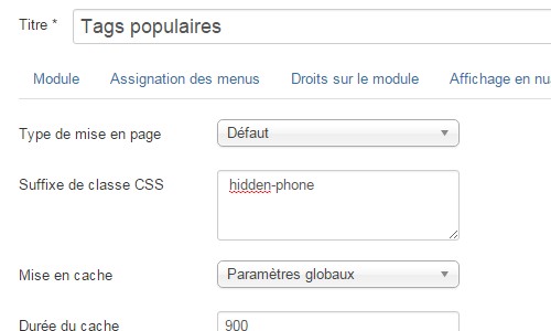 Masquer un module sur smartphone