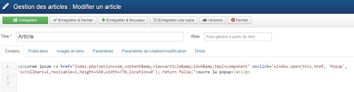 Article popup Joomla