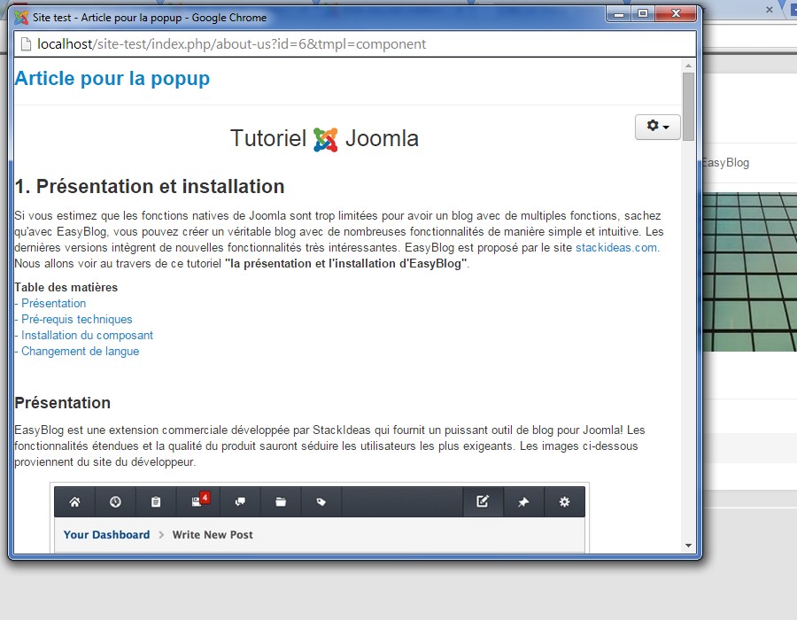 Article popup Joomla