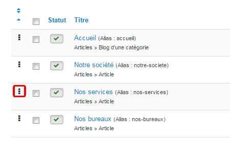 Réorganiser vos éléments de menus