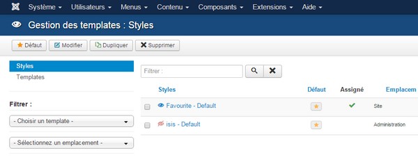 Selection template Joomla