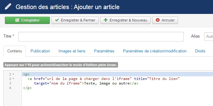iframe article Joomla